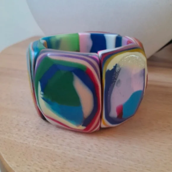Vintage Multicolor Rainbow Stretch Bracelet Blue Pink Red Purple Green Yellow